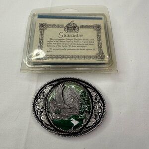 1991 Siskiyou Green Enameled Bald Eagle Mountain Belt Buckle Vintage